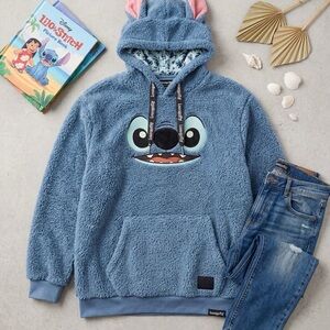 Disney Stitch Loungefly Plush Hooded Pullover - Blue - Medium